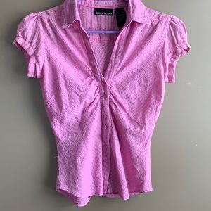 Y2K semi-sheer pink and gold blouse
